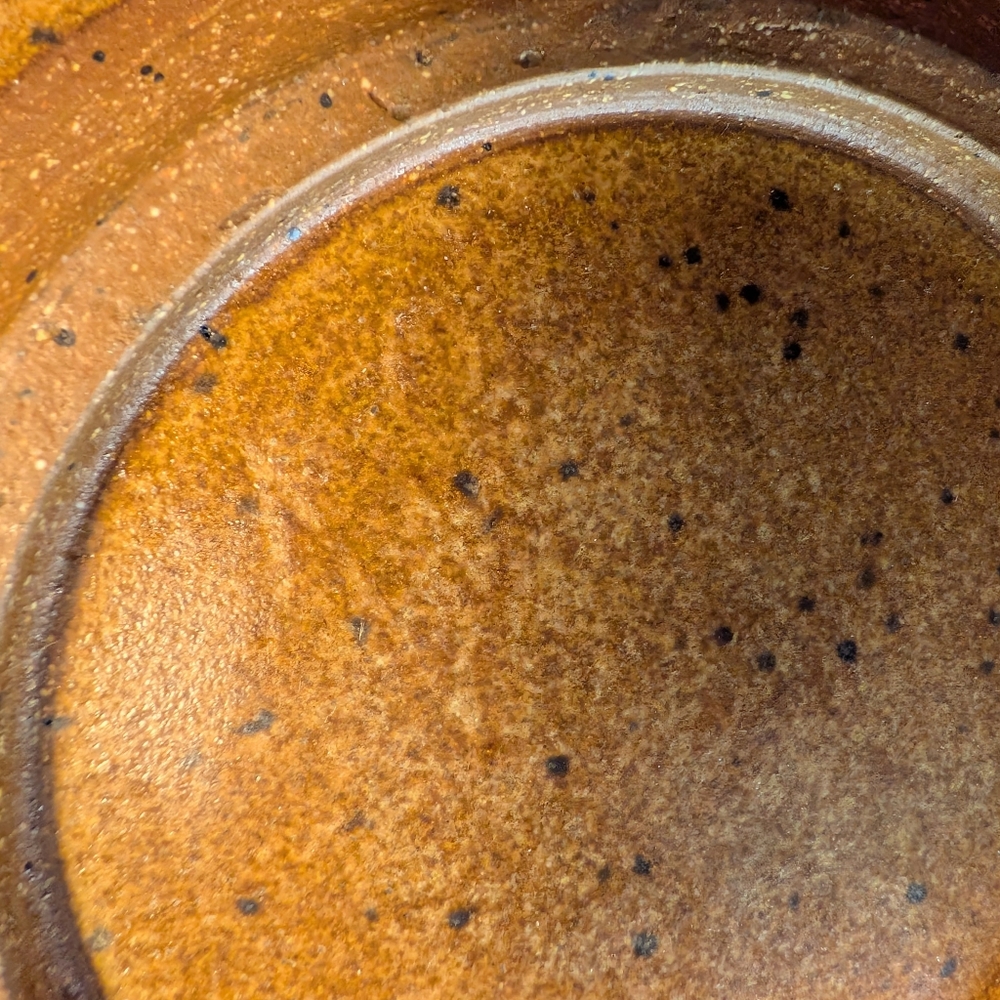 Vintage 1948 MCM Footed Stoneware Petal Bowl - Amber Glaze Art Pottery - Picture 6 of 6